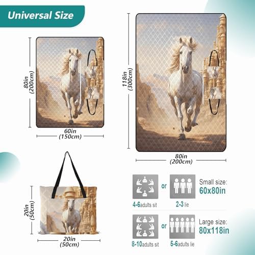 Camp Blanket Water-Resistant Camping Blanket Packable 80"X60" for Kids Picnic Items, Horse White - Image 3