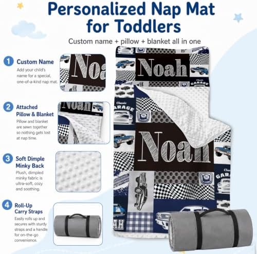Personalized Toddler Nap Mat with Pillow and Blanket, Monogram Nap Mats for Preschool Daycare, Custom Thickened Large 55”x22.5” Sleeping Bag for Kids, Rollup Sleeping Mat for Boys Girls Gift - Image 2