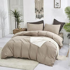 Luxlovery Khaki Comforter Set Full Cream Coffee Bedding Set Minimalist Bedding Set Solid Dark Champagne Blanket Quilts Modern Ultra Soft Breathable Taupe Comforter Set for Women Men Full Bed - Image 5