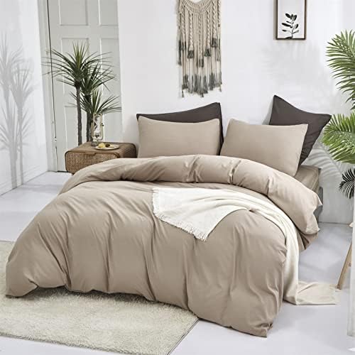 Luxlovery Khaki Comforter Set Twin Cream Coffee Bedding Set Minimalist Bedding Set Solid Dark Champagne Blanket Quilts Modern Ultra Soft Breathable Taupe Color Comforter Set - Image 5
