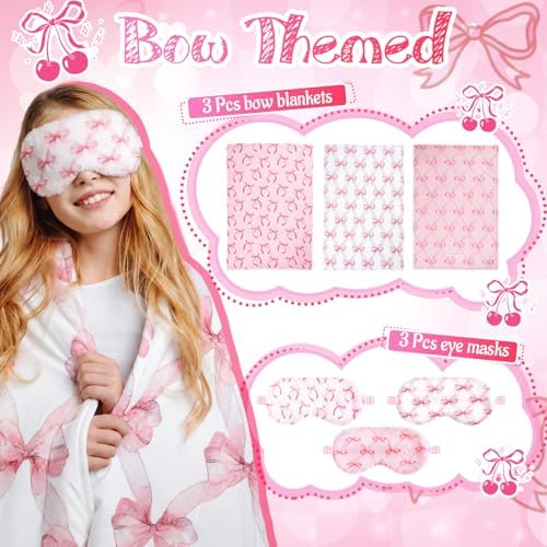 Fanfanwin 6 Pcs Sleepover Party Supplies for Girls, Cute Bow, Pink - Image 3