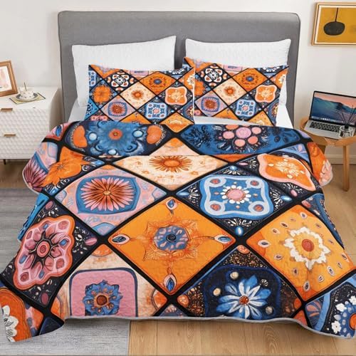 HOSIMA Bohemia Style Patchwork Floral Quilt Set King with 2 Pillowcases. - Image 3