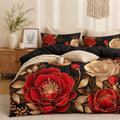 CCoutueChen Vintage Floral Comforter Set, Queen Size, Black Red by CCoutueChen