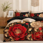 CCoutueChen Vintage Floral Comforter Set, Queen Size, Black Red by CCoutueChen