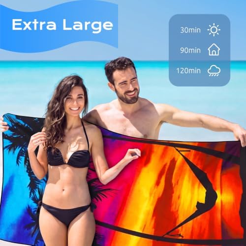 Genovega 2 Packs Microfiber Oversized Lightweight Thin Beach Towel Sandproof Compact Quick Dry Clearance Towels Extra Large Sand Free Travel Essentials Accessories Women Gift Neon Palm Sunset - Image 3