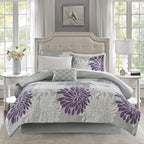 Madison Park Essentials King Comforter Set, Floral Bed in a Bag Purple 9PC - Image 2
