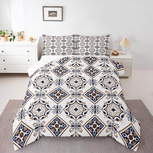 Erosebridal Mexican Talavera Tile Toddler Bedding Set,Mexico Style Tiles Comforter Set for Kids,Retro Vintage Floral Duvet Insert,Ethnic Geometric Bedroom Decor with 1 Pillowcase - Image 2