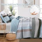WONGS BEDDING Boho Quilt Queen Size, Patchwork Bedding Set, Blue Brown - Image 6
