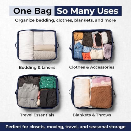 Soft Canvas Storage Bags with Zipper. Thick Breathable, 2pc King/Queen Comforter Organizer. Four Carrying Handles and Window. Large 25x19x9in Bag for Sheets Blankets Bedding Pillows, Clothes (Blue) - Image 7