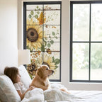 Window Privacy Film Frosted, Pumpkins Sunflower Fall Static Cling Door Window Covering, Thanksgiving Botanical Wooden UV Blocking Windows Film for Office, Hotel, Bedroom, 29.5 x 78.7 Inches - Image 2