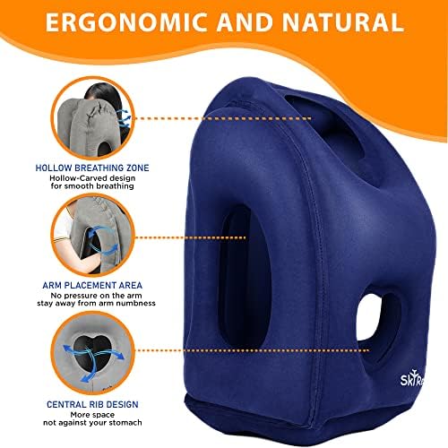 Inflatable Travel Pillow - Neck Pillows for Travel, Travel Pillow for Sleeping Comfortably on Airplanes, Airplane Pillow for Buses, Cars, Office & Trains-Free Eye Mask & Earplugs- Blue, 2 Pack - Image 5
