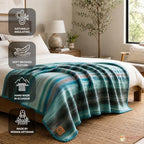 Alpaca Wool Blanket - Queen Size Bed Throw & Warm, Lightweight, Couch or Camp - Outdoor - 87 x 64 Inches (Light Turquoise) - Image 4