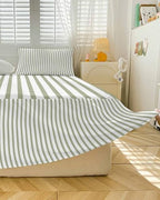 Ruffle Skirt Bedspread for Queen Size Bed Farmhouse Sage Green Stripe 3 Piece Bedding Cover with Pillow Sham,18In Drop Bedskirt Coverlet for Bedroom Dorm Modern Vertical Line - Image 4