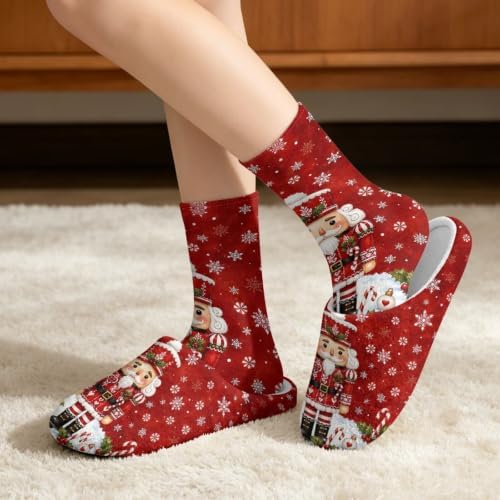 Jeiento Winter Fuzzy Slipper and Crew Socks for Women,Adult Slip-on Close Toe House Slipper,Flat Comfort home Slides - Image 2