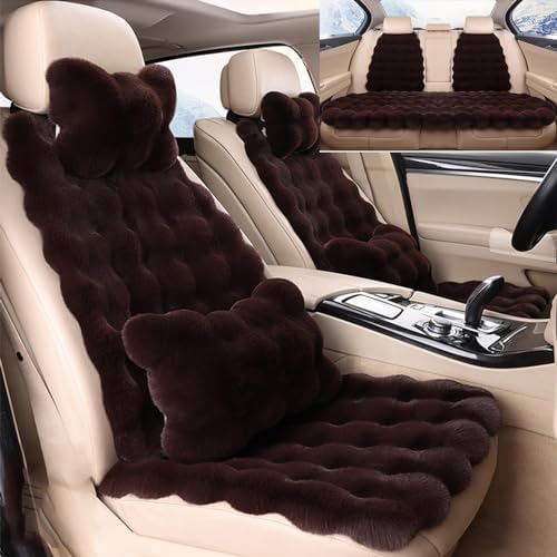 Luxury Thickened Plush Car Seat Cushion Set,Soft Fluffy Protector Warm Faux Rabbit Fur Non-Slip Front and Back Seat Covers (Coffee,11pcs) by EDVKLNG