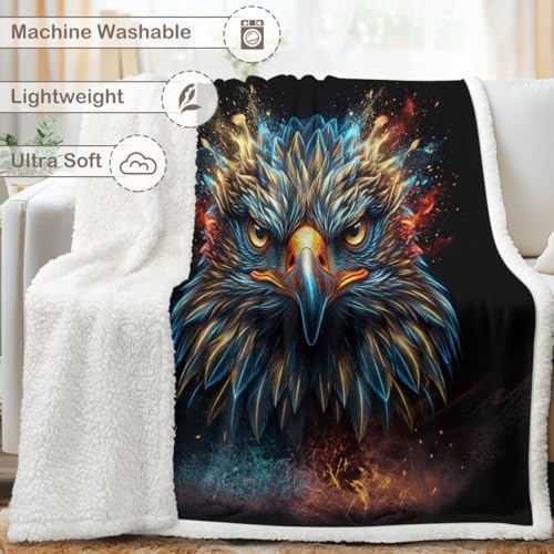 Eagle Sherpa Blanket Neon Animal Print Throw Blanket for Men Soft Warm Cozy 50x60 Inches Sharp Vision Design Gamer Room Bedroom Decor Focus Gift for Birthday Housewarming Anniversary - Image 6