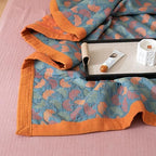 100% Cotton Muslin Blanket Jacquard Floral Ginkgo Leaves Quilt, Soft Bed Cover 3 Layers Reversible Bedspread Coverlet Breathable Lightweight Bedding Full/Queen(78"x94"), No Pillow Sham - Image 4