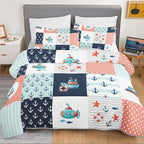 HOSIMA Nautical Patchwork Quilt Twin,Coastal Bedspread with 2 Pillowcases. - Image 3