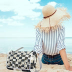 MNSRUU Picnic Blanket Waterproof Foldable, Chess Black White Grid Large Outdoor Picnic Beach Camping Blanket Travel Mat, Shoulder Strap Tote, Rectangle 57x59in - Image 5