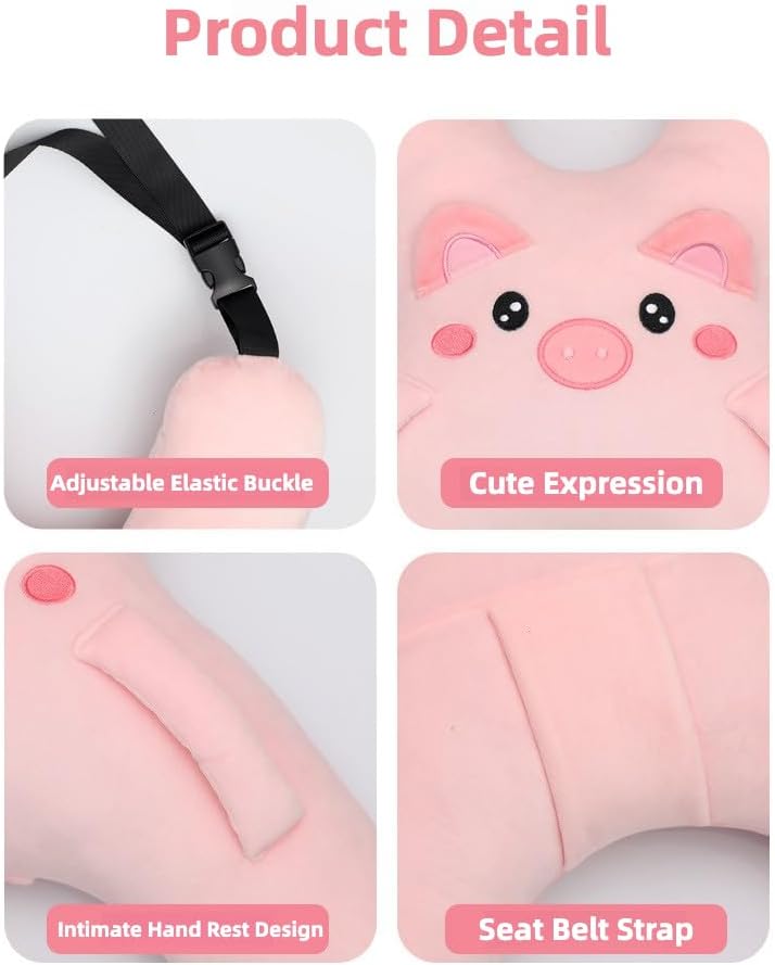 Car Pillow for Travel Animal-Themed Car Seat Cushion with Safety Belt Protector Soft Plush Material 4 Cute Styles: Pig, Dog, Rabbit, Panda (Panda) - Image 5