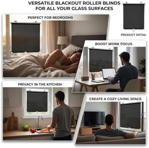 No Drill Blackout Roller Shades with Suction Cups, Portable Privacy Blinds for Indoor Windows, Temporary Pull Down Sun Shade Curtains for Home Office Cars Glass Door(29" Wx64 H) - Image 7