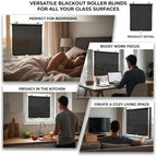 No Drill Blackout Roller Shades with Suction Cups, Portable Privacy Blinds for Indoor Windows, Temporary Pull Down Sun Shade Curtains for Home Office Cars Glass Door(24" Wx60 H) - Image 7