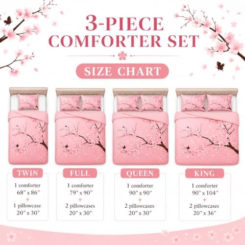 CCoutueChen Pink Cherry Blossom Comforter Set Full Size, 68 * 86 - Image 2