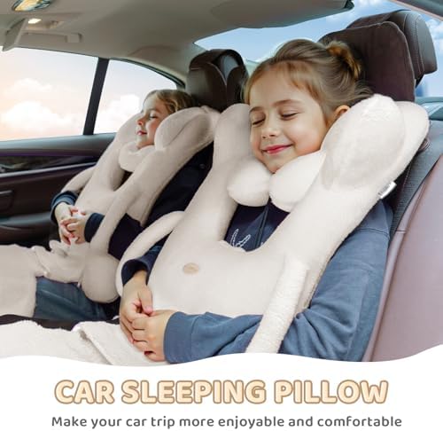FLORICH Kids Travel Pillow, Car Sleeping Travel Pillow for Kids, Removable H-Shaped Pillow for Adults and Children to Support Head and Body Road Trips with Neck Pillow and Blanket (Light White) - Image 4
