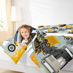 Feelyou Kids Equipment Trucks Comforter Set Construction Comforter Cover Set Boys Cartoon Car Excavator Tractor Bedding Set Construction Vehicles Yellow Grey Duvet Set Room Decor Quilt Set King Size - Image 7