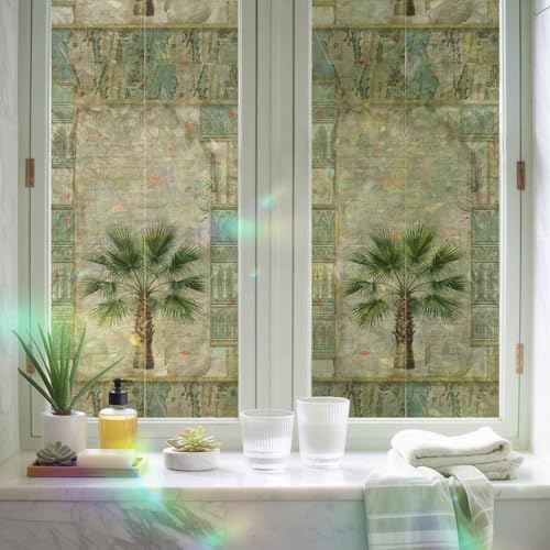 Vintage Palm Trees Window Privacy Film Rainbow Static Cling Stain Glass Window Film for Glass Door, Decorative Heat Blocking Sunroof Decal Sticker for Car 29.5"x78.7" Tropical Summer Botanical Retro - Image 6
