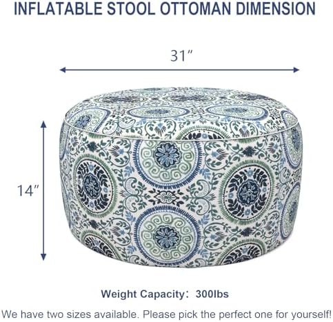 Outdoor Inflatable Stool Ottoman D31”xH14”, All Weather Portable Footrest Stool, Furniture Stool Ottomans for Home Garden Beach, Celadon Wreath - Image 2