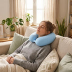 Lightweight Travel Neck Pillow, U-Shaped Memory Foam Pillow with Snap Closure, Portable Neck Support for Airplane, Car, Office & Home - Light Blue - Image 2