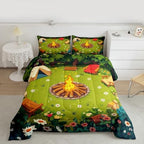 Erosebridal Campfire Comforter Set Camping Tent Toddler Bedding Sets for Boys Girls Kids Woodland Bonfire Comforter Cartoon Trees Stones Quilt Duvet 2 Pcs - Image 2