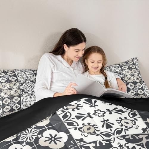 Erosebridal Mexican Talavera Tile Full Bedding Set - Vintage Flower Mexico Comforter Set, Retro Floral Patchwork Quilt for Kids Adults, Exotic Ethnic Aesthetic Bedroom Decor - 2 Pillowcases - Image 6