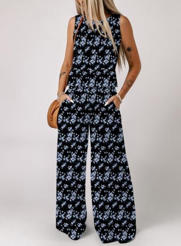 Dokotoo Womens 2 Piece Outfits Tank Tops Elastic Waist Wide Leg Pants Sets - Image 2