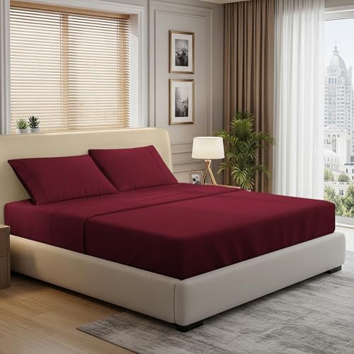 Pizuna 100% Cotton California King Sheet Set 600 Thread Count Rio Red by Pizuna