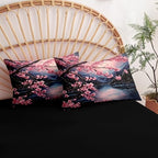 CCoutueChen Japanese Style Comforter Set Twin,Cherry Blossom Lightweight Comforter for Girls, 2Pcs Black Pink Floral Painting Soft Bedding Set with 2 Pillowcases,Great Bedroom Decor - Image 3