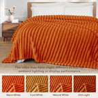 Exclusivo Mezcla Striped California King Fleece Bed Blanket, Burnt Orange - Image 3