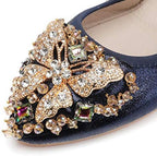 VYKF Womens Ballet Flats Foldable Rhinestone Pointed Toe Wedding Shoes Comfortable Slip on Flat Shoe - Image 2