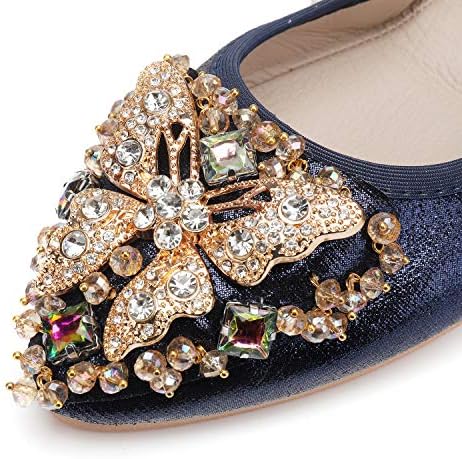 VYKF Womens Ballet Flats Foldable Rhinestone Pointed Toe Wedding Shoes Comfortable Slip on Flat Shoe - Image 2
