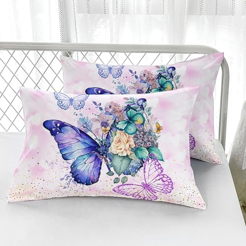 Nttopship Dream Purple Butterfly Comforter Set Queen Size for Adults 3Pcs,Flowers and Watercolor Butterflies Comforter for All Season Room Decor with 1 Comforter and 2 Pillow Case - Image 4