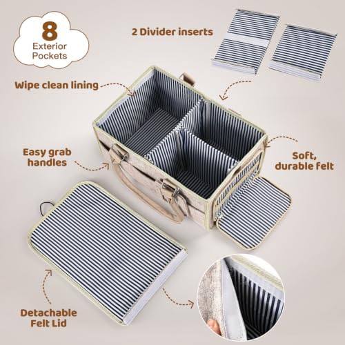 Diaper Caddy Organizer–Felt Storage Bin for Car & Bedside, Oatmeal - Image 3