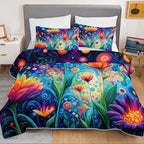 HOSIMA Colorful Dreamy Hippie Boho Floral Quilt Full with 2 Pillowcases. - Image 3