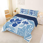 Erosebridal Abstract Blue Flower Queen Comforter Set for Kids Boho Floral Bedding Sets Retro Vintage Aesthetic Quilt for Girls Teens Women Bedroom Modern Minimalist 70S Bedding Comforter Sets - Image 2