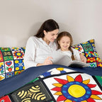 Erosebridal Mexican Talavera Tiles King Size Comforter Set, Colorful Floral Patchwork Bedding Sets for Kids Girls Boys, Vintage Boho Flower Bed Set Quilts, Mexico Ethnic Room Decor - Image 6