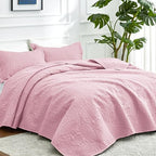Love's cabin King Size Quilt Set Pink Bedspreads - Soft Bed Summer Lightweight Bedspread Comforter - Modern Style Coin Pattern Coverlet for All Season - 3 Pieces (1 Quilt, 2 Pillow Shams) - Image 2