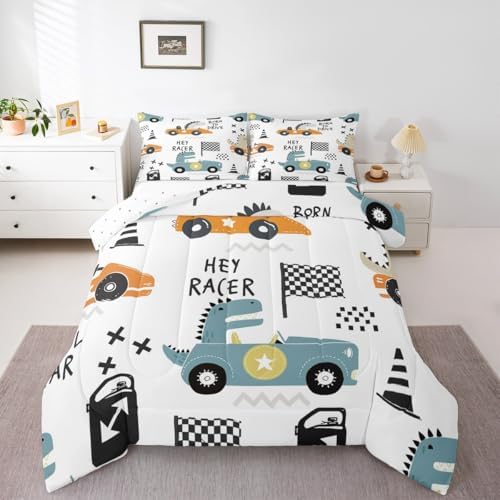 Feelyou Cartton Car Kids Comforter Set Racing Sports Game Bedding Set Decor - Image 4
