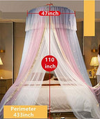 VETHIN Princess Bed Canopy for Girls,Bed Canopy Curtain- Double Layer Sheer Mesh Dome Bed Curtain- Round Lace Princess Mosquito Net Tent for Twin Full Queen King Bed(Blue/Pink/White) - Image 3