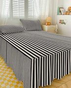 Black Striped Bed Skirts for Queen Bed 18 Inches Drop, Wrap Around Bedskirt Dust Ruffle Pleated Bedspread Modern Simple Farmhouse Beige Vintage Fitted Sheet with 2 Decorative Pillowcase 30"x20" - Image 3