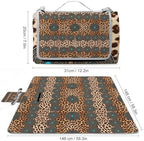 Outdoor Family Beach Picnic Blanket Rustic Brown Teal Western Country Tooled Leather Pattern Waterproof Large Picnic Mat Foldable Sandproof Camping Blanket - Image 2